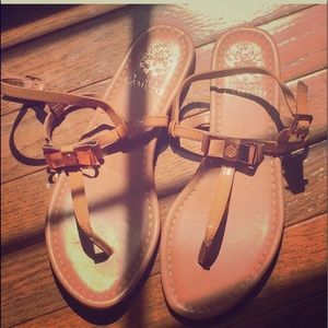 Vince Camuto tan and rose gold sandals